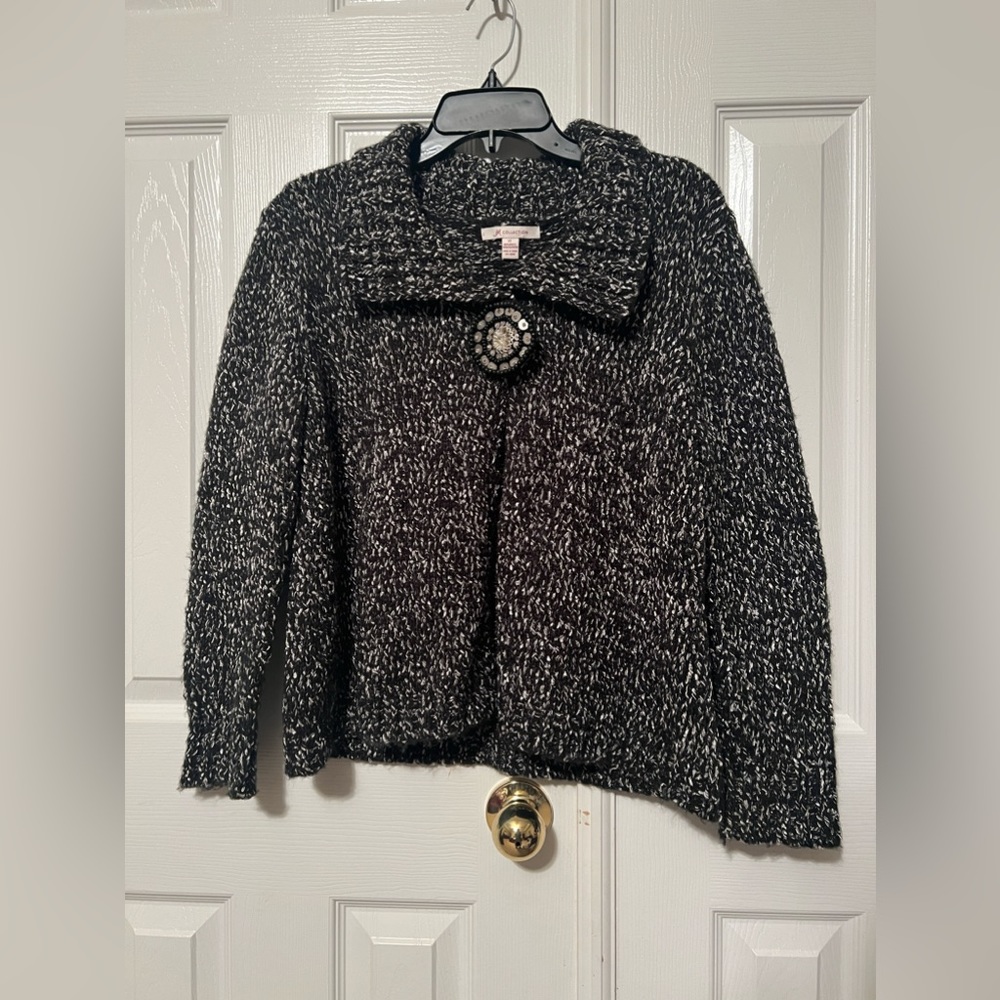 JM Collection Black White Long Sleeve Sweater Medium